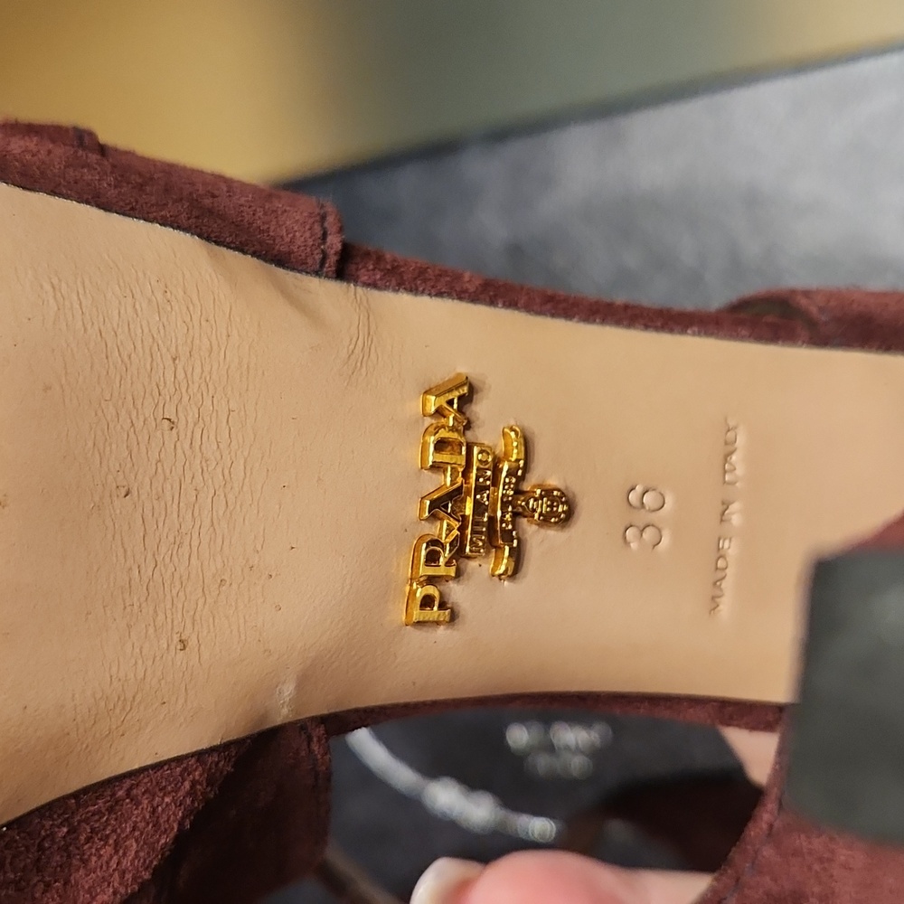 Burgundy suede Prada heels.  EUC. - Picture 8 of 9